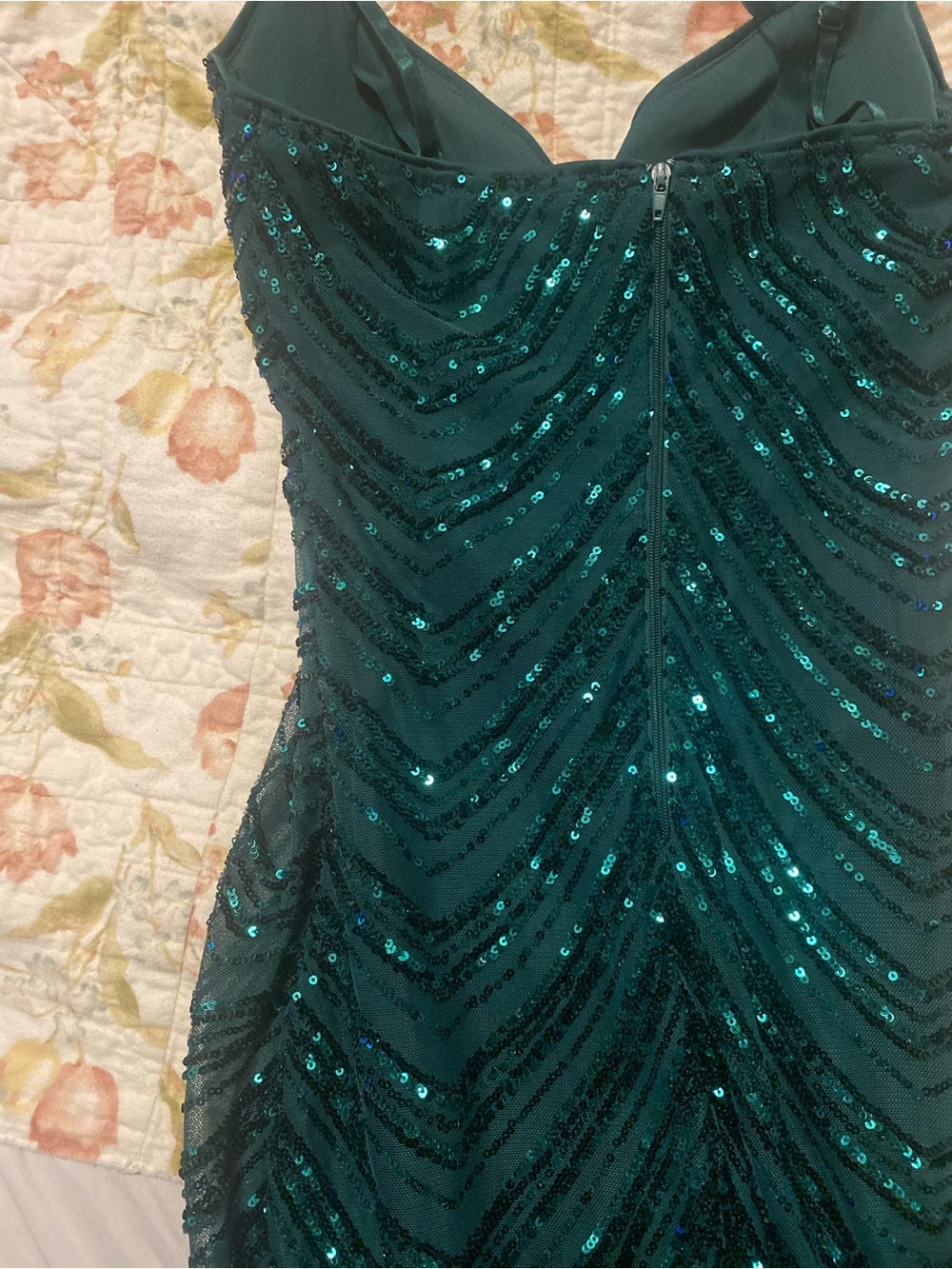 Windsor Teal Sequin Strapless Prom Dress